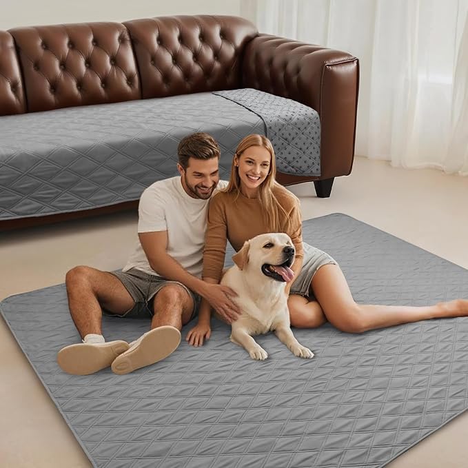Luciphia 100% Waterproof Couch Cover Blanket for Dogs Anti-Slip Pet Couch Protector Sofa Mat Puppy Cat Blanket with Non-Slip Bottom, Light Grey, 82x120 Inch