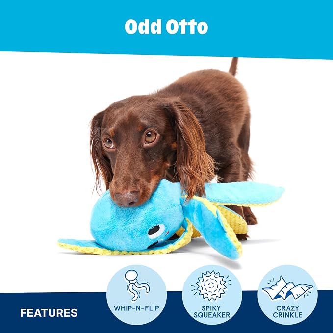 Barkbox Odd Odd Otto Plush Dog Toy | Octopus Toy with Whip-N-Flip Legs, Hidden Squeaker Ball & Crinkle | Fun Thrash Toy for Dogs