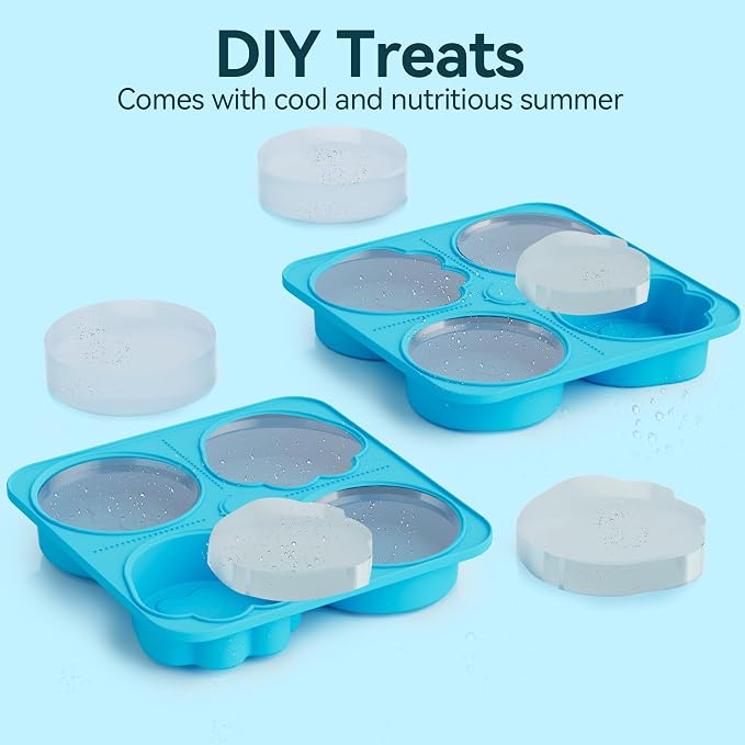 UPSKY 2PCS Dogs Treat Molds, Silicone Dog Treat Ice Cube Trays for Freezer, Reusable Ice Molds for Frozen Treats, Fits Most Dog Water Bowls, for Peanut Butter, Yogurt, Fruit, Broth & More