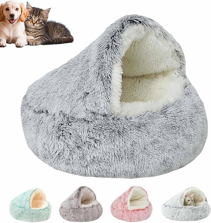 Cozy Cocoon Pet Bed for Dogs,Dog Bed with Hood,Small Dog Bed with Cover Cave,Cozy Cave Pet Beds for Small Medium Large (Gray, Large)