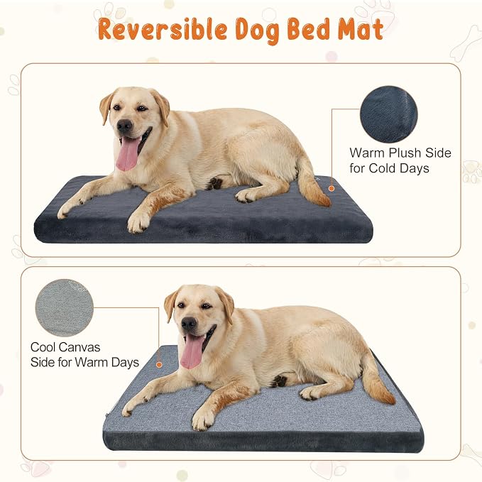 EMPSIGN Stylish Dog Bed Mat Dog Crate Pad Mattress Reversible (Cool & Warm), Water Proof Linings, Removable Machine Washable Cover, Firm Support Small to XX Large Dogs, Grey,XL(41''''*28''''*3'''')