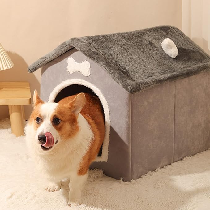 Cozy Plush Cave Bed Safe Haven for Small Pets - Foldable Kennel with Removable Washable Cover, Portable Indoor House with Sherpa Lining for Dogs Cats (Small)