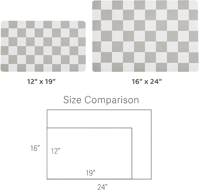 Checkered Dog Feeding Mat, Absorbent Mats for Dog Food and Water Bowl, Dispenser, Feeder, Retro Aesthetic Grey Checkerboard Pet Placemat for Dogs, Cats, Puppy Accessories, 16" X 24”