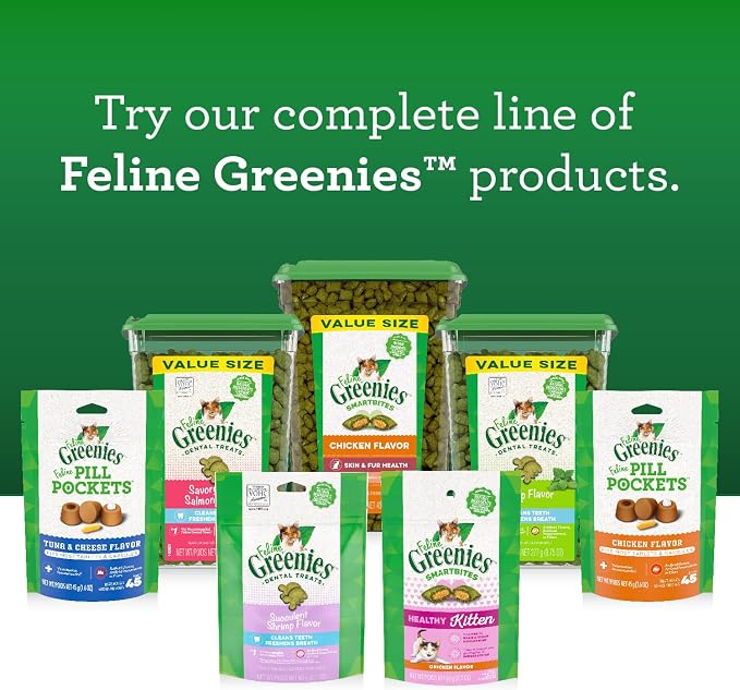 Greenies Cat Treats, Veterinarian-Recommended Adult Natural Dental Cat Treats, Tempting Tuna Flavor, 4.6 oz. Tub (Pack of 2)