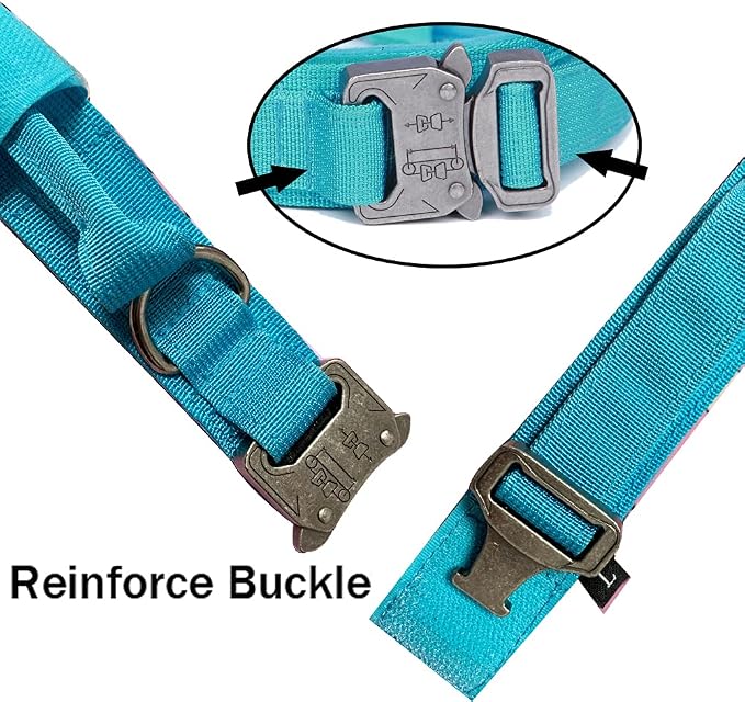 Tactical Dog Collar Adjustable Military Nylon Dog Collar with Control Handle and Heavy Duty Metal Buckle for Medium and Large Dogs (Blue,XL)