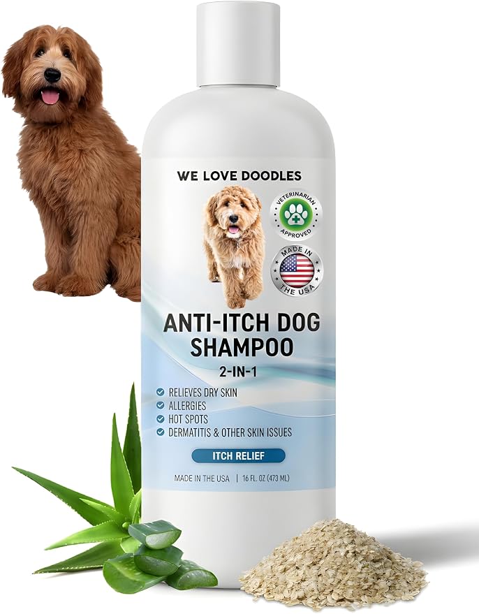 Premium Anti Itch Dog Shampoo for Sensitive Skin, Made in USA, Dry Skin Treatment for Dogs, Great for Allergies, Itching, Hot Spots, Natural Ingredients & Allergy Relief, 16 OZ [We Love Doodles]