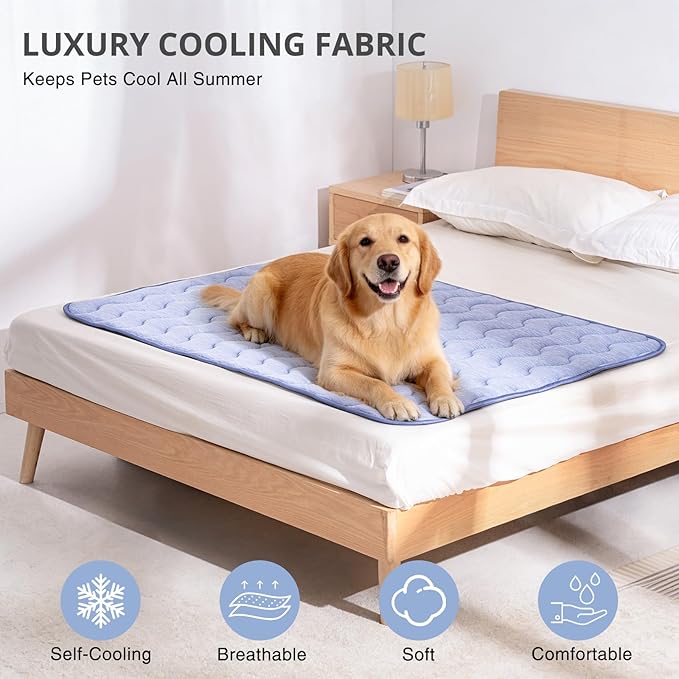 Cooling Mat for Extra Large Dogs, 55"x 39" Thick & Durable Dog Cooling Mat, Q-MAX>0.45, Double-Sided Cooling Pet Pad, Washable Portable Dog Cooling Mat for Couch, Crate & Car - XL - Blue