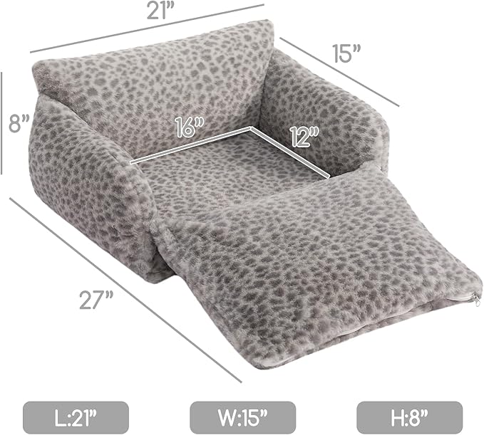 Hollypet Cat Bed Fluffy Plush Multifunctional Double-Layer Machine Washable Soft Warming Kitty Pet Couch Orthopedic Nest Beds for Small Cats Kitten and Dogs up to 13lbs, Snow Leopard(21x15x8 inch)