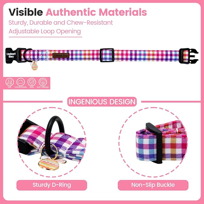 Lionheart glory Easter Day Dog Collar - Cute Dog Collars Sturdy Adjustable Buckle Colorful Plaid Collar Male Female Spring Pet Collars for Small Dogs Puppy