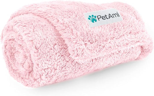 PetAmi Fluffy Waterproof Dog Blanket for Couch and Bed, Reversible Sherpa Pet Throw, Pee Proof Furniture Protector Sofa Cover, Washable Cat Blanket for Small Medium Dogs and Cats (Pink Blush, 29x40)