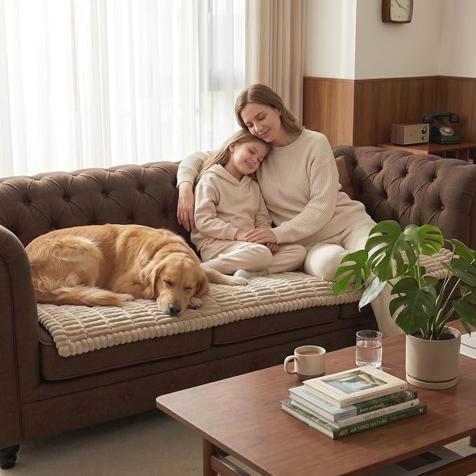 Fixwal Waterproof Dog Couch Cover, Washable Non-Slip Pet Couch Covers for Sofa, Leak-Proof Sofa Protector for Dogs, Pet Friendly Thick Soft Fuzzy Furniture Cover (Coffee, 27.6" x 59.1")
