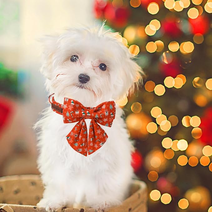 Unique Style Paws Christmas Day Dog Collar with Bowtie Red Christmas Gingerbread Cotton Puppy Collars for Small Medium Large Dogs