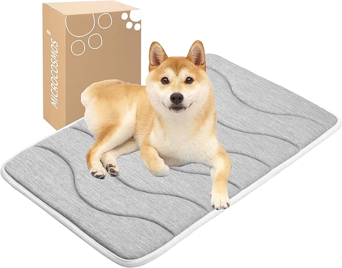 MICROCOSMOS 0.8" Thick Cooling Dog Foam Pad & Summer Pet Sleeping Mat, Machine Washable, Materials Safe, Portable Flat Pet Bed for Dogs.(Light Grey, 30" x 19")