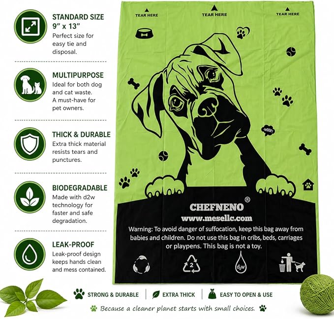Dog Poop Biodegradable Bags One Biig Roll (600 ct.) Eco-friendly Doggy Poop Bags Pet Waste Pickup Bag Degradable Cat Waste Disposal Bags (1 Roll, 600 Bags)