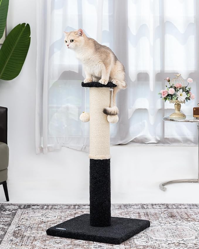 34-Inch Tall Cat Scratching Post, Komicoll Large Scratch Post, Sisal Cat Scratcher, Sturdy and Durable Cat Post with Hanging Ball for Indoor Cats