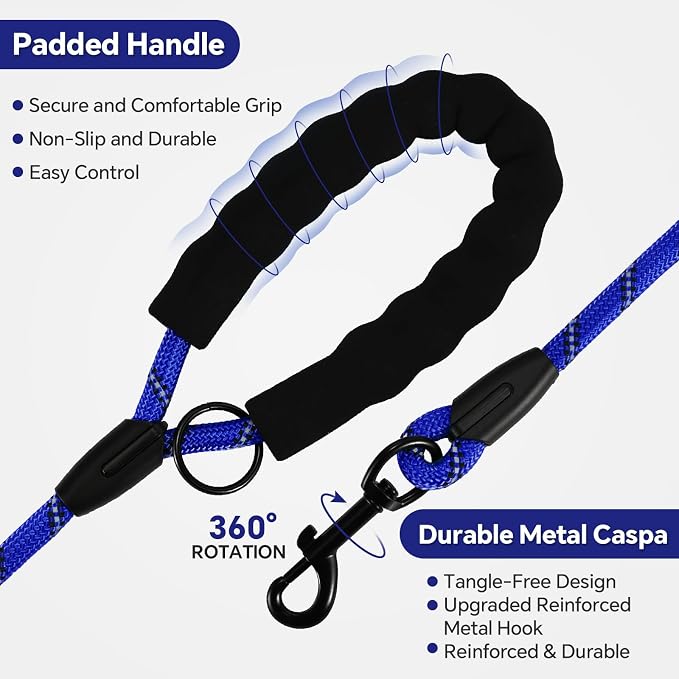 Heavy Duty Dog Leash - 4.9 FT for Large and Small Dogs - Strong Nylon, Comfortable Handle, Reflective Stitching - Ideal for Walking, Training, and Outdoor Activities, NavyBlue