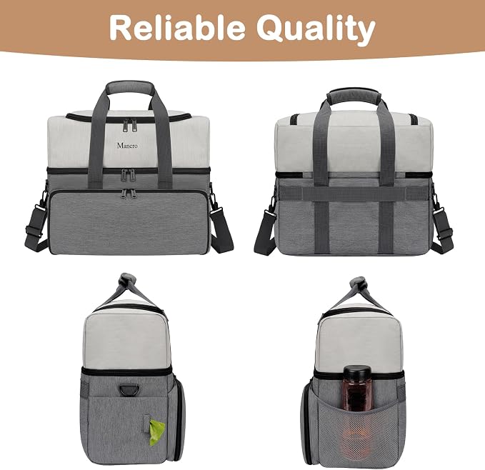 Mancro Dual Layers Dog Travel Bag, Pet Travel Bags with 2 Extra Large Food Containers, 2 Collapsible Dog Bowls, Multi-Pockets Tote Organizer for Pet Supplies, Road Trip Essentials, Weekend Camping