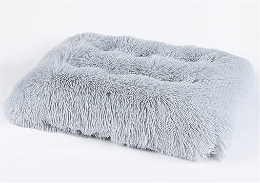 Long Plush Calming Pet Bed Cuddler Pet Bed for Dogs and Cats Fluffy Faux Fur Dog Bed with Anti Slip Bottom Machine Washable Pet Sleep Bed Crate Mat Light Grey L