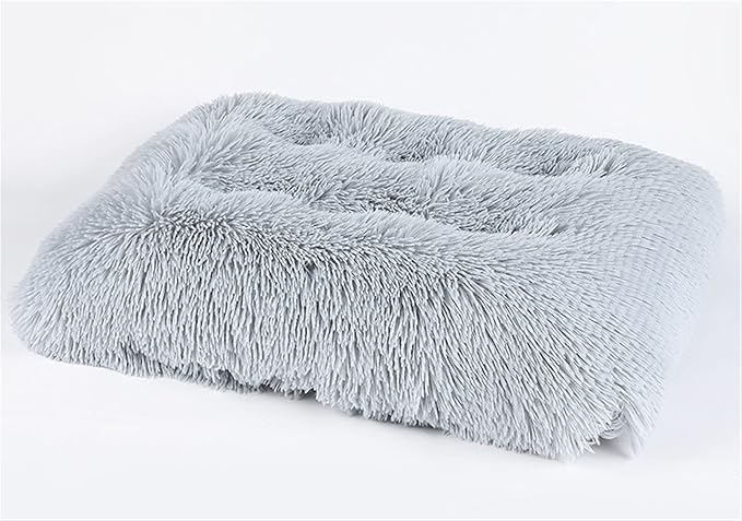Long Plush Calming Pet Bed Cuddler Pet Bed for Dogs and Cats Fluffy Faux Fur Dog Bed with Anti Slip Bottom Machine Washable Pet Sleep Bed Crate Mat Light Grey 2XL