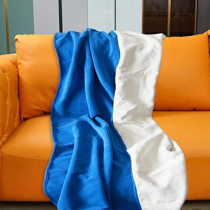 Ahinahwap Waterproof Blanket for Bed Couch Sofa, Reversible & Reusable Cat, Dog Blanket Waterproof Washable, Small Water Resistant Blankets, Leakproof (40"x60", Blue/Warm White)