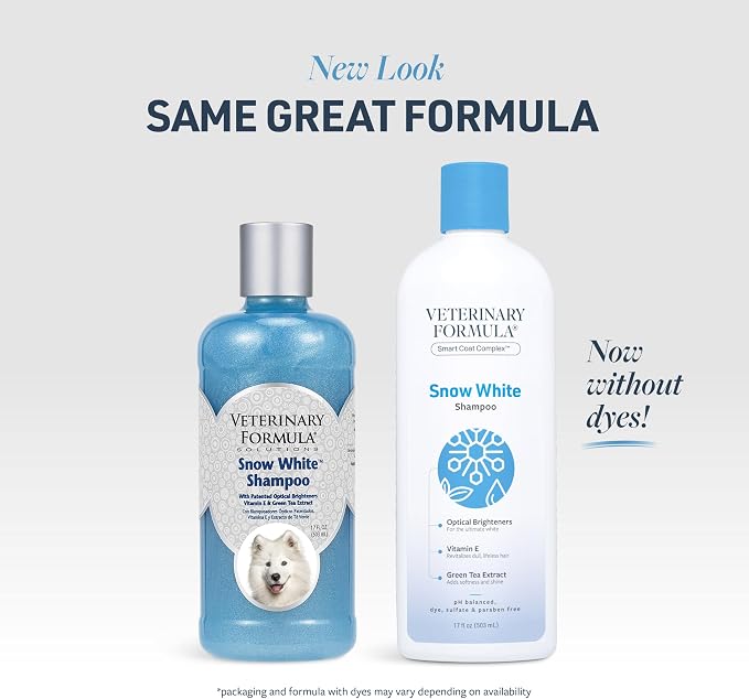 Veterinary Formula Smart Coat Complex Snow White Shampoo for Dogs and Cats, 17 Fl oz – Gently Remove Stains and Yellowing Without Bleach or Peroxide – Cleans, Deodorizes, and Brightens White Coats