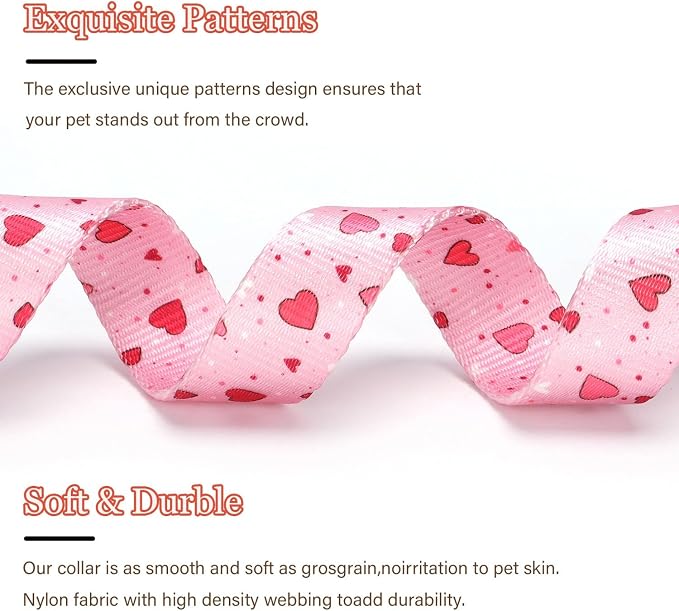 Love Pattern Dog Collar with Buckle Adjustable Safety Nylon Collars for Small Medium Large Dogs, Cute Stylish Girl Boy Christmas Dog Collar(Pink Heart,L)