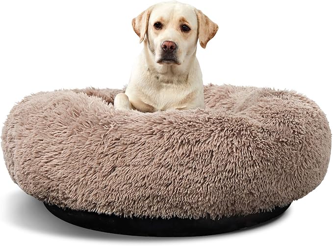 Washable Dog Round Bed - XLarge Donut Dog Bed, Comfy Calming Cuddler