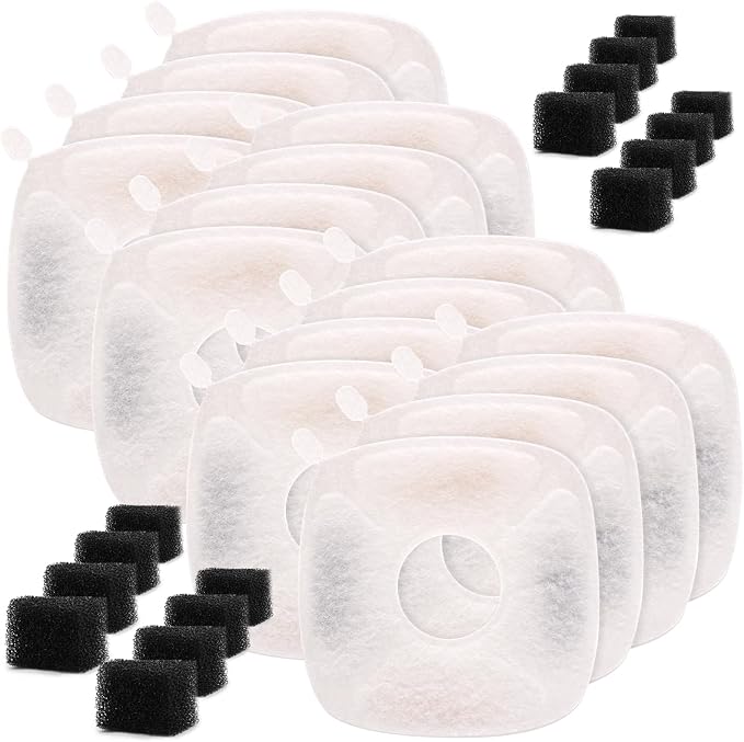 Pet Fountain Filters Compatible with 95Oz/2.8L Dog Water Fountain (16 Filters& 16 Sponges)