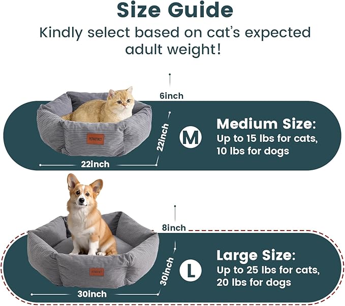 Medium Dog Bed, 30 Inch Washable Corduroy Dog Bed with Removable Cover & Anti-Slip Bottom, Durable Comfort for Medium to Large Dogs up to 45 lbs (Gray)