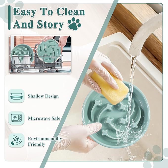Ceramic Slow Feeder Dog Bowls, 1.5 Cups Dog Food Dish for Medium and Large Breed, Puzzle Dog Food Bowl for Fast Eater, 28OZ, 8.15 inch(Light Green)