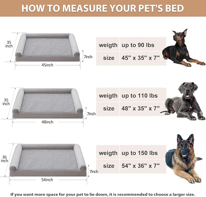BFPETHOME Orthopedic Washable Dog Beds Large Sized Senior Dog for Comfy Sleeping with Removable Cover, Waterproof Big Soft Pet Couch Bed for Dogs Rerlax