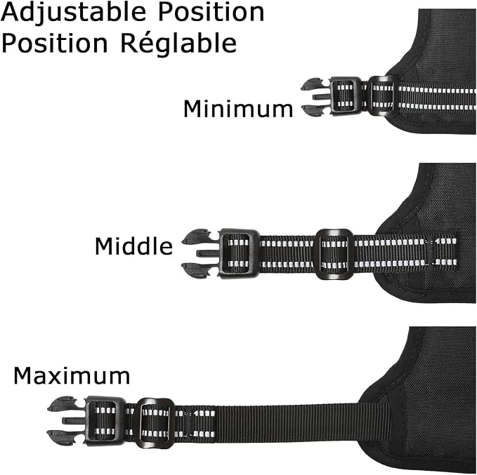 HEELE Dog Harness, No Pull Adjustable Padded Reflective Harness for Small Medium Large Dogs with Handle for Walking Training, Black, XL