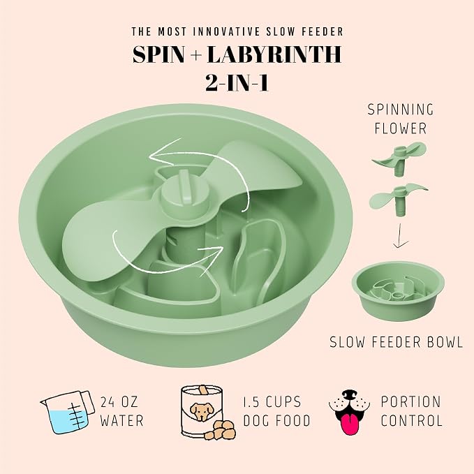 AVERYDAY Slow Feeder Dog Bowls for Medium Breed, 1.5 Cups Engagement Food Puzzle Bowl with Spinning Slow Feeder Insert, Non-Slip Base, Fits for Raised Stand, Hard Maze Design for Medium and Small Dogs