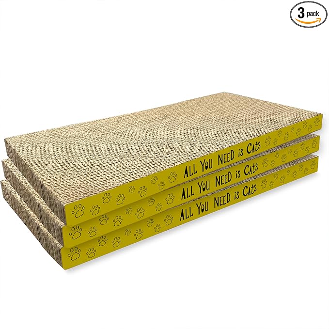 3 Pack Cardboard Cat Scratcher Pads Cat Scratching Board for Indoor Cats 16.5″Lx8.1″Wx0.8″H Dual-Side Corrugated Cats Scratching Post Reusable Supplies