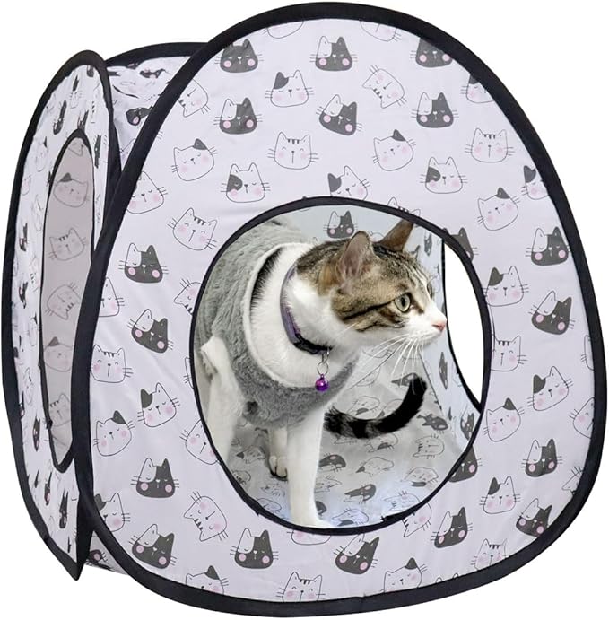 Andiker Cat Pop Up Tent, 3 Holes Safe and Strong Cute Cats Tunnel Collapsible Easy to Carry Cat House for Indoor Cats Kittens Hiding Playing Training Sleeping (Tent Black)