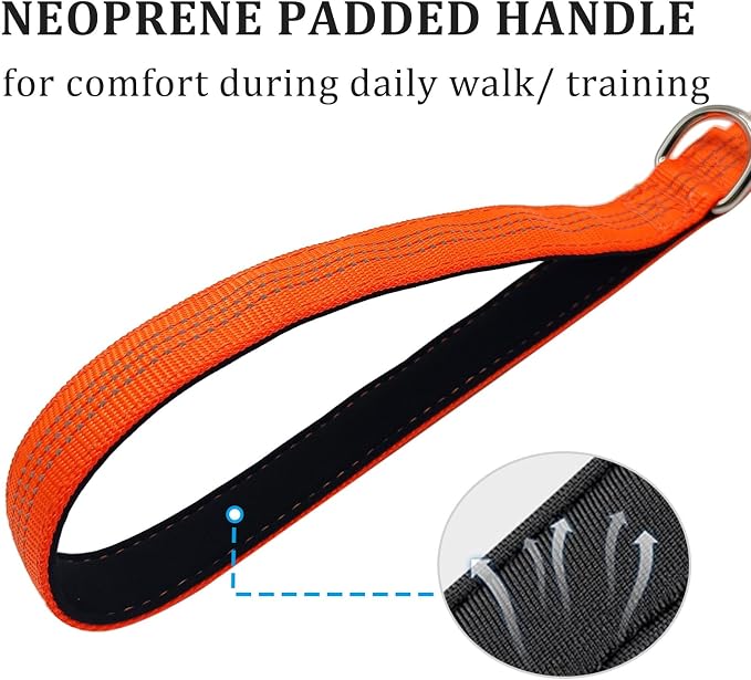 WYuZe 4 FT Bungee Dog Leash for Strong Small Dogs - Reflective, Shock Absorbing, Elastic Nylon Leash with Padded Handle for Safety Comfort No Pull Walking Training (Orange, 3/4"-Wide)