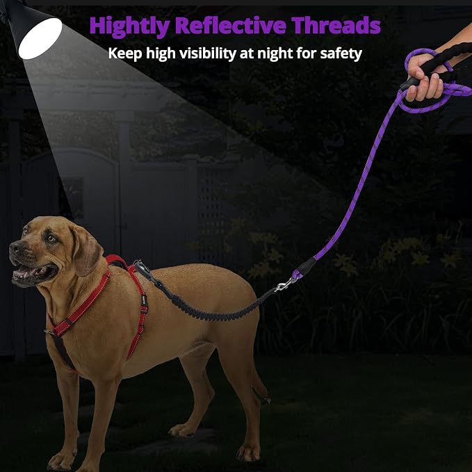 Long Dog Leash 20 FT: Heavy Duty Rope Leashes for Dogs Training with Swivel Lockable Hook Reflective Threads Bungee and Padded Handle - Dog Lead for Large Small Medium Dogs Outside Walking Hiking