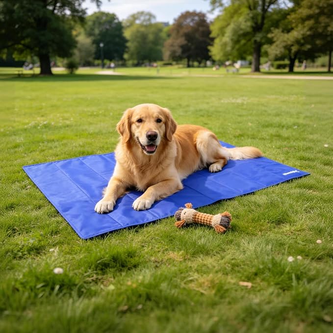 Dog Cooling Mat, 45x31.5 inches Pressure-Activated Gel Pad for Large Medium Dogs Non-Toxic Cool Mat for Bed, Crate, Summer Travel, No Water or Freezing Needed Blue