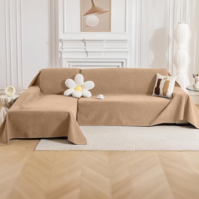 Deep Dream Sectional Couch Covers, 2 Pieces 100% Waterproof L Shaped Sofa Cover, Non Slip Couch Cover for Dogs Cats Washable, Pet Friendly Sofa Slipcovers Furniture Protector (XX-Large, Brown)