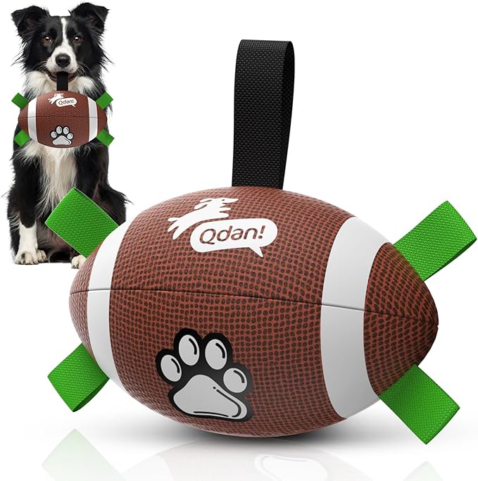 QDAN Dog Toys Football, Interactive Dog Toys for Tug of War,Superbowl Football Party Decorations Favor, Dog Water Toy, Durable Dog Balls for Small & Medium Dogs(8 inch)