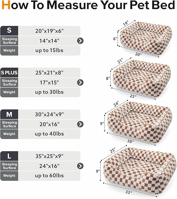 JOEJOY Dog Beds for Small Dogs -Cute Cat Beds for Indoor Cats Calming Pet Beds, Rectangle Orthopedic Cuddle Puppy Bed with Jacquard Shaggy Plush & Anti Slip Bottom, 20x19x6inches, Brown