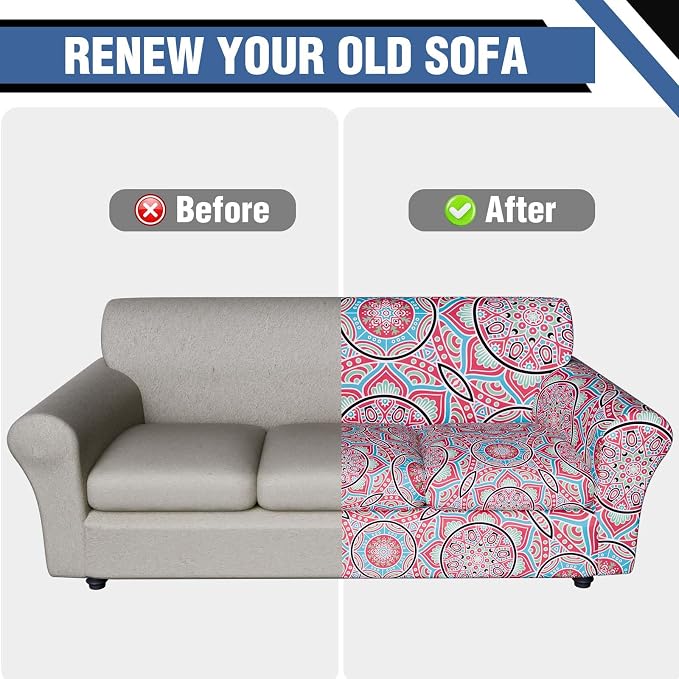 Stretch Couch Covers for 3 Separate Cushion Couch Sofa,Floral Printed Couch Sofa Cover,Washable Sofa Slipcover,Pet Friendly Furniture Protector with Elastic Bottom,Universal Fit for Home(Sofa,Cover)