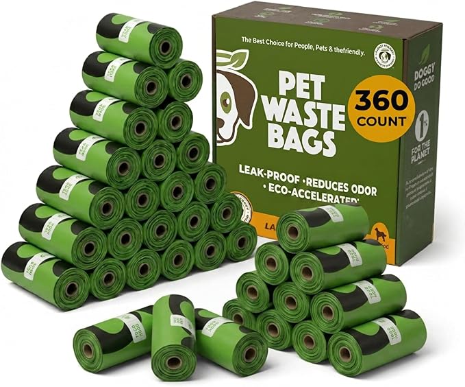 Doggy Do Good - 360 Count, Heavy Duty Poop Bags for Dogs - Standard Size - Dog Waste Bags Made with 50% Recycled Plastic + 15% Biobased Material - Landfill-Friendly, Unscented, Leak-Proof