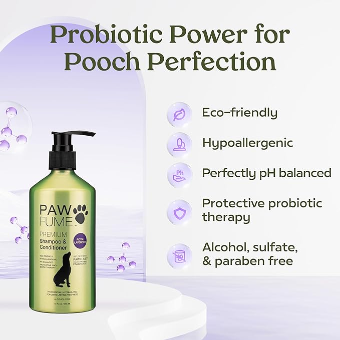 PAWFUME Dog Shedding Shampoo and Conditioner, Royal Lavender, 4-Pack – Nourish & Detangle for Silky Soft Coat – Probiotic, Deep-Cleaning, pH-Balanced – Salon-Quality Shedding Shampoo for Dogs
