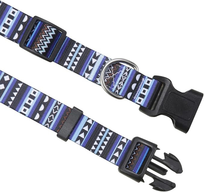 Mihqy Dog Collar with Bohemia Floral Tribal Geometric Patterns - Soft Ethnic Style Collar Adjustable for Small Medium Large Dogs（Bohemian Blue,M）