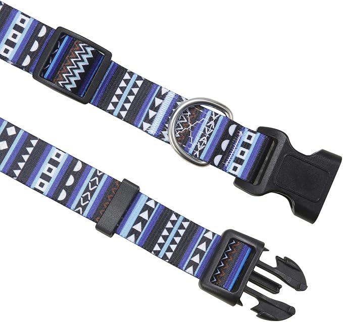 Mihqy Dog Collar and Leash Set with Bohemia Floral Tribal Geometric Patterns - Soft Ethnic Style Collar Adjustable for Small Medium Large Dogs(Bohemian Blue Set,L)