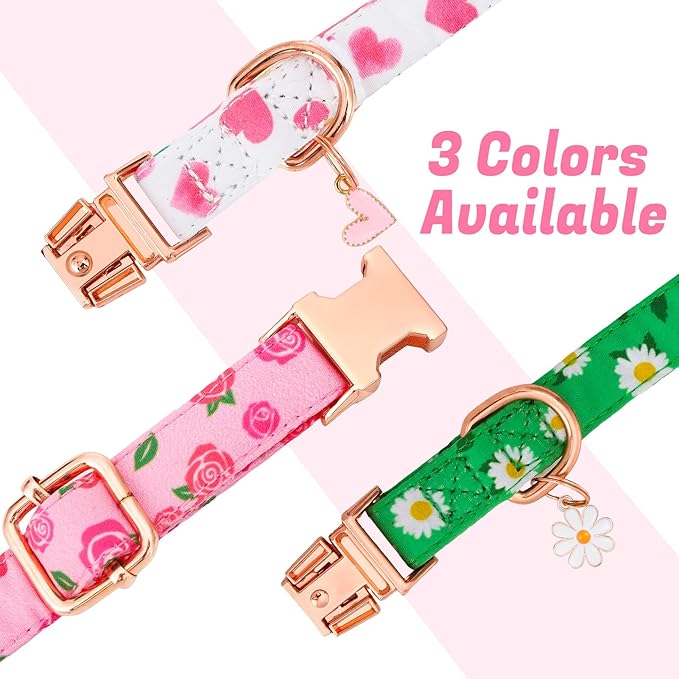 3 Pack Floral Dog Collars for Small Dogs Pink Dog Collar with Flower Pendant for Girl Female Dogs Adjustable Puppy Collars Pet Collar (9-14.5 inch)