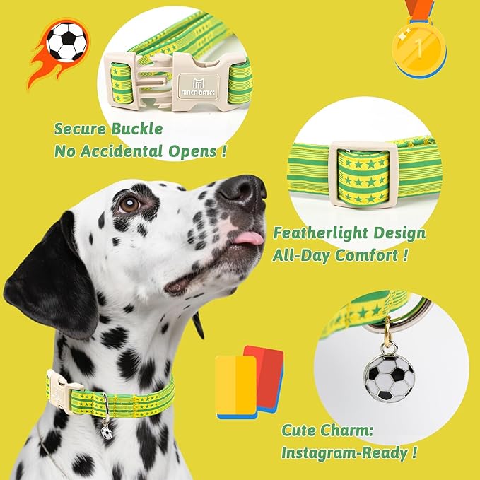 World Cup Brazil Dog Collar with Soccer Pendant, 5-Star Champion Pattern for Medium Girl Boy Dogs, Brazil Jersey Style, Adjustable Soft Durable Collar Gift for Male Female Puppy