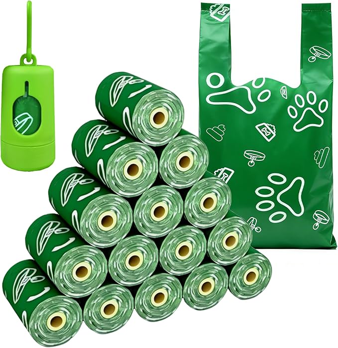 225 Count Scented Dog Poop Bags with Handles & Free Dispenser - Extra Thick, Leak-Proof poop bags for dogs for Large Dogs (14"x7") - Extra thick poop bag scented rolls
