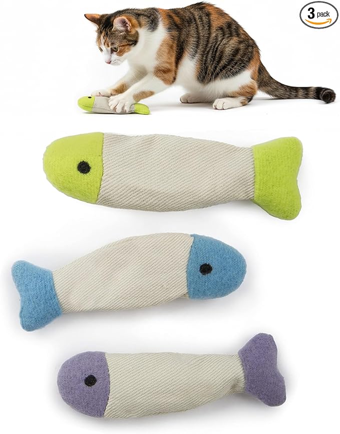 SmartyKat (3 Count) Fish Flop Crinkle Catnip Cat Toys - Multi Color, 3 Count